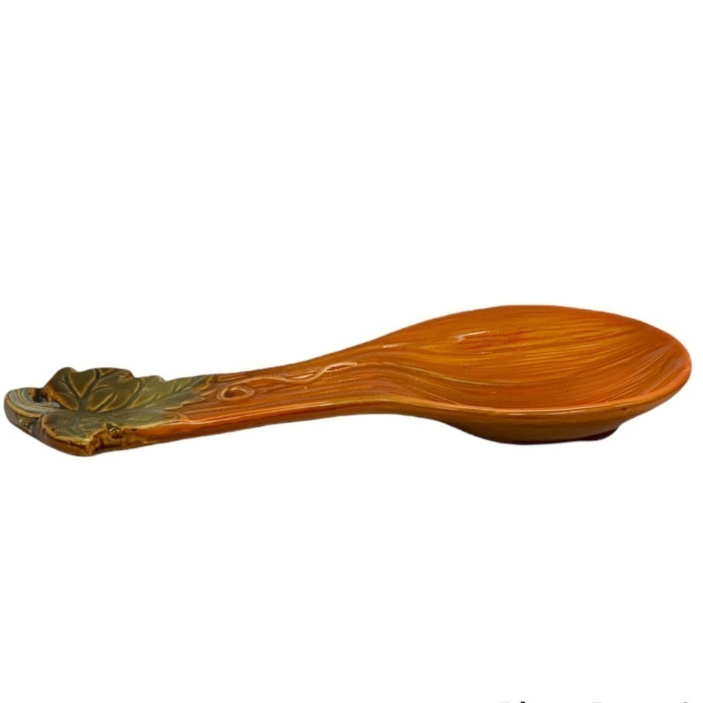 Spoon Rest Fall Harvest Glazed Hand Painted Pumpkin Kitchen Decor Halloween - Picture 2 of 11